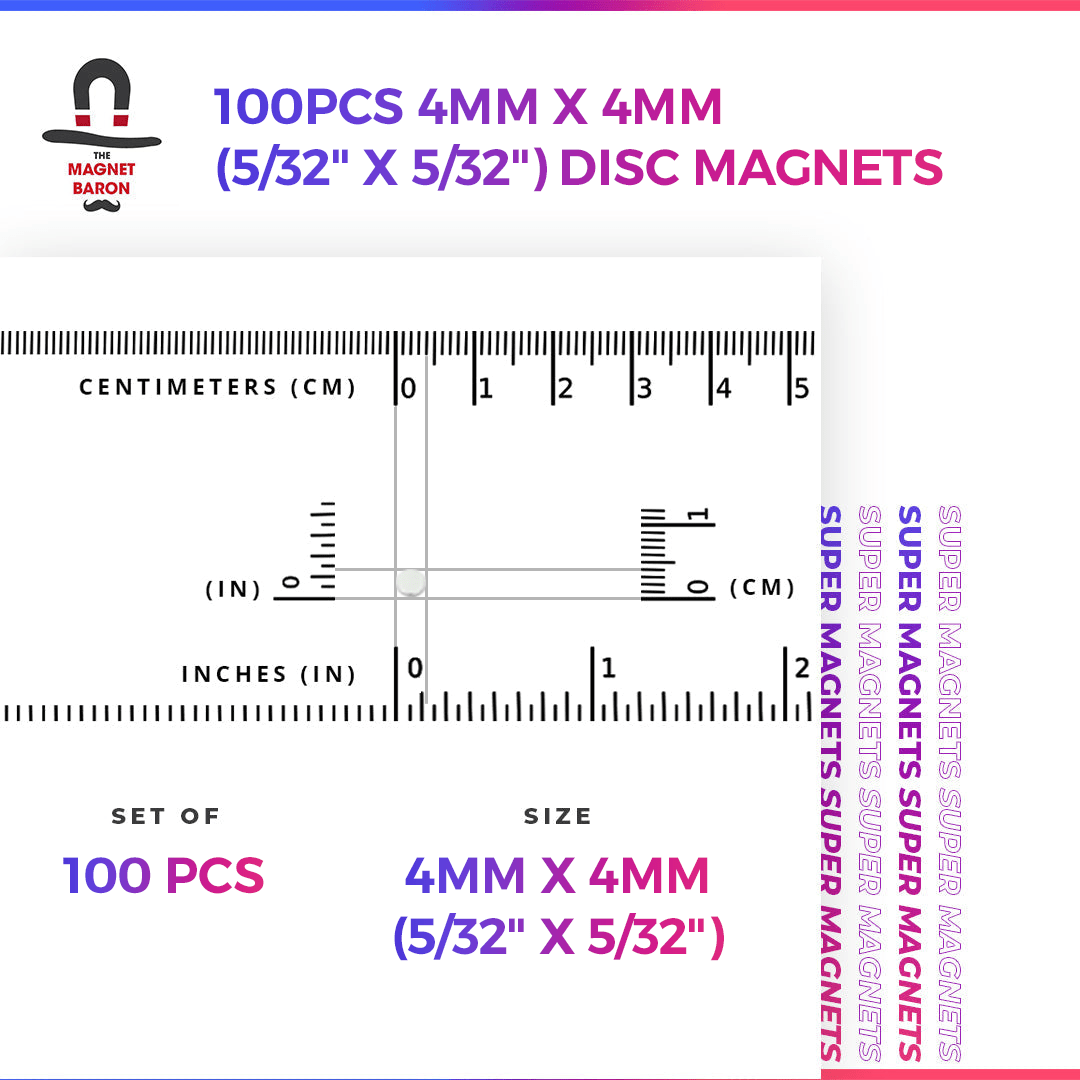 100pcs 4mm x 4mm (Approximately 5/32" x 5/32") Disc Magnets