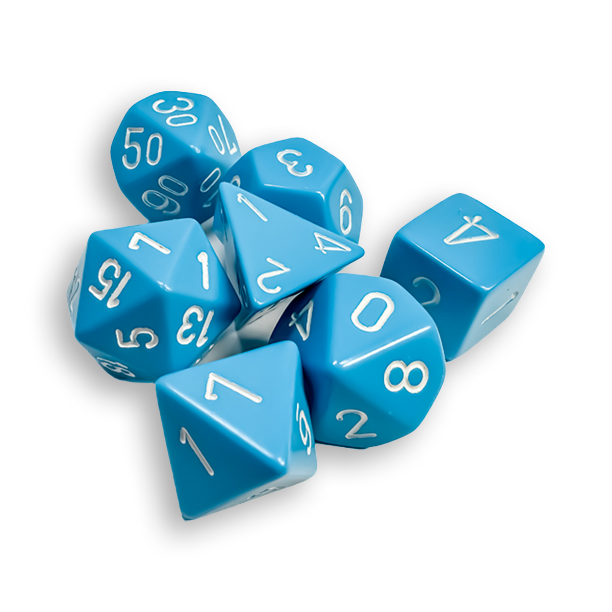 Polyhedral 7-Dice Set - Opaque Light Blue/White