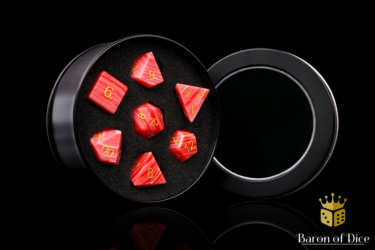 Rhodochrosite Sharp Edge RPG Dice Set - 7 Pieces