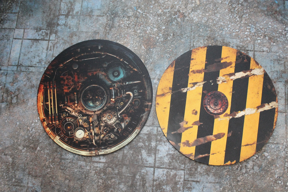 Double Sided 7.57" Neoprene Objective Markers - Hazard Stripes and Gears