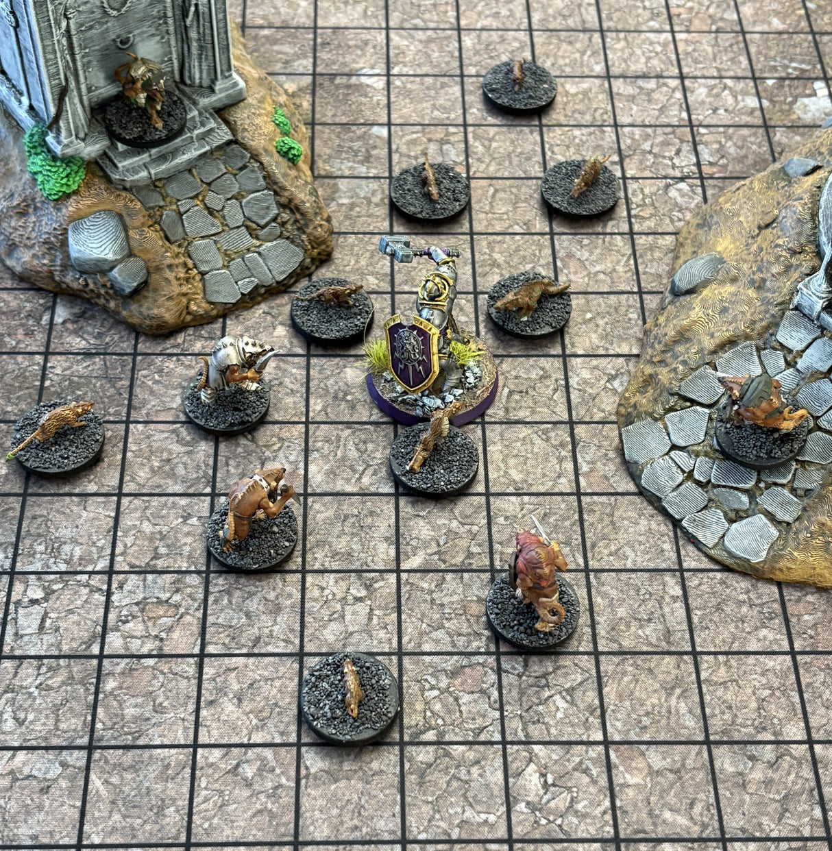 RPG Grid Mat - Abandoned Town & Dungeon Floor - Double Sided Neoprene Mat with Bag