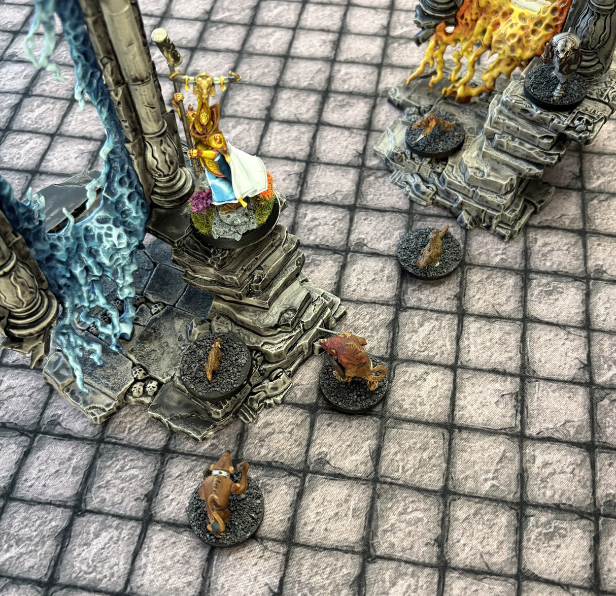 RPG Grid Mat - Abandoned Town & Dungeon Floor - Double Sided Neoprene Mat with Bag