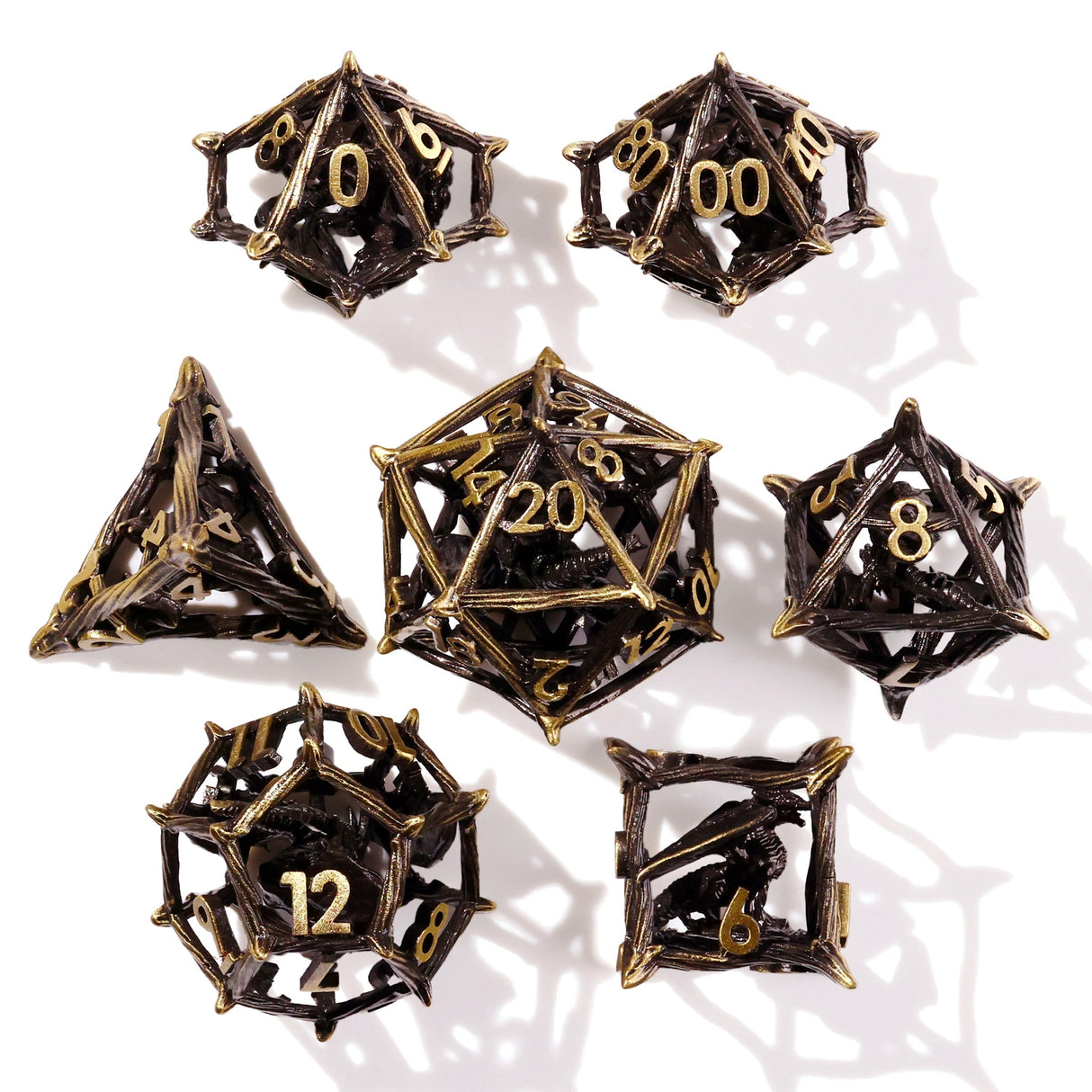 Fantastical Beasts Metal RPG Dice Set - 7 Pieces