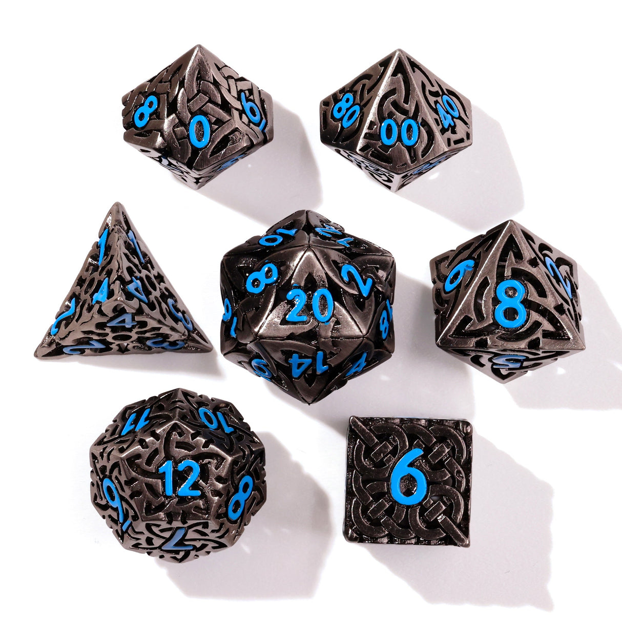 Blue Tiger's Eye Metal RPG Dice Set - 7 Pieces