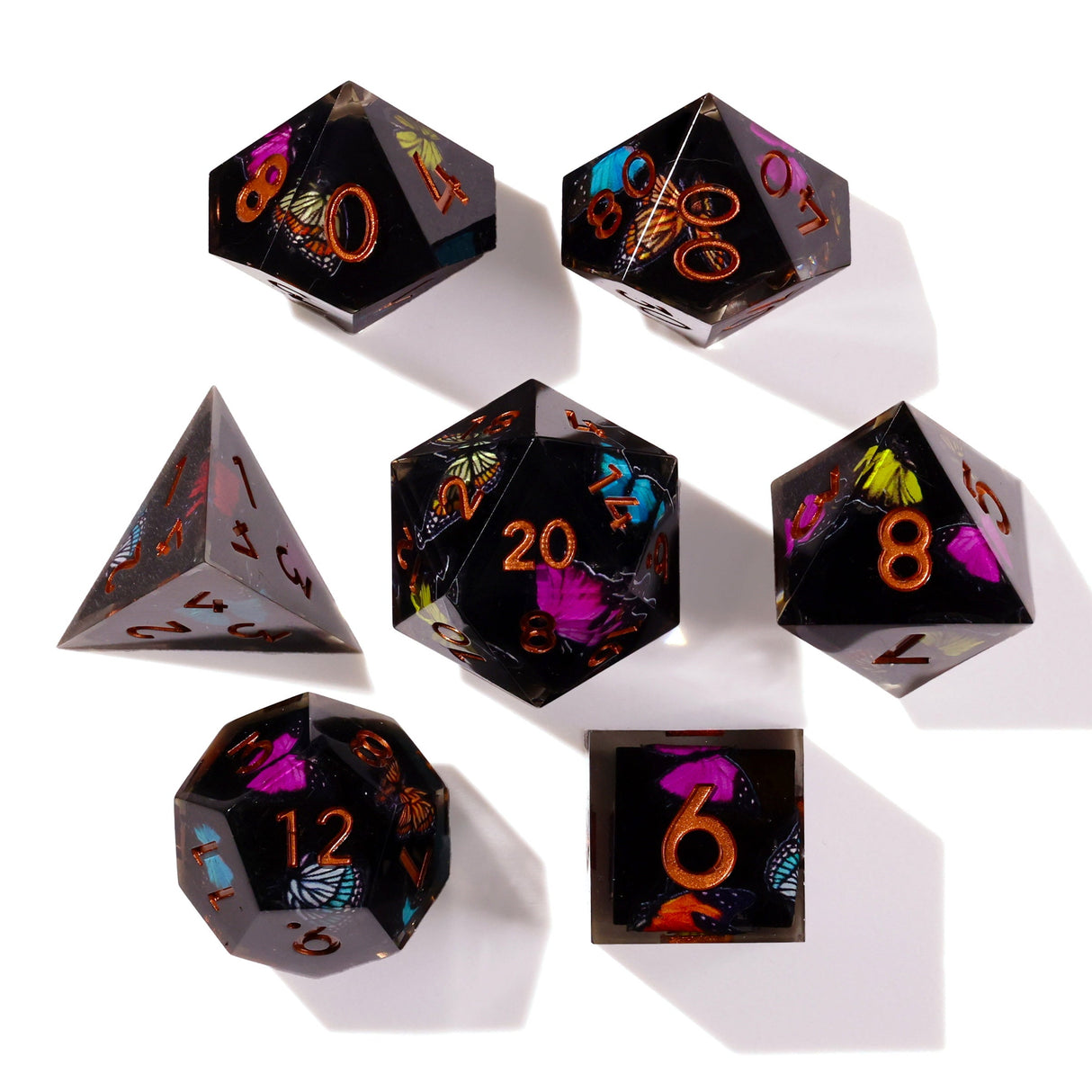 Black Butterfly Sharp Edge RPG Dice Set - 7 Pieces