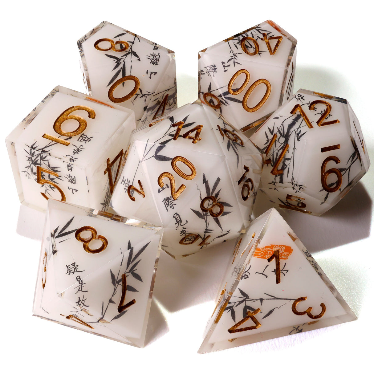 White Bamboo Sharp Edge RPG Dice Set - 7 Pieces