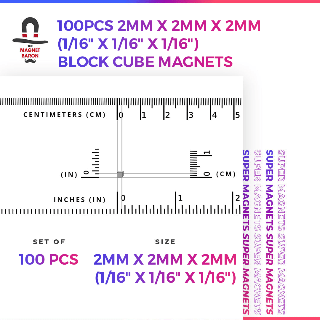 100pcs 2mm x 2mm x 2mm (Approximately 1/16" x 1/16" x 1/16") Cube Magnets