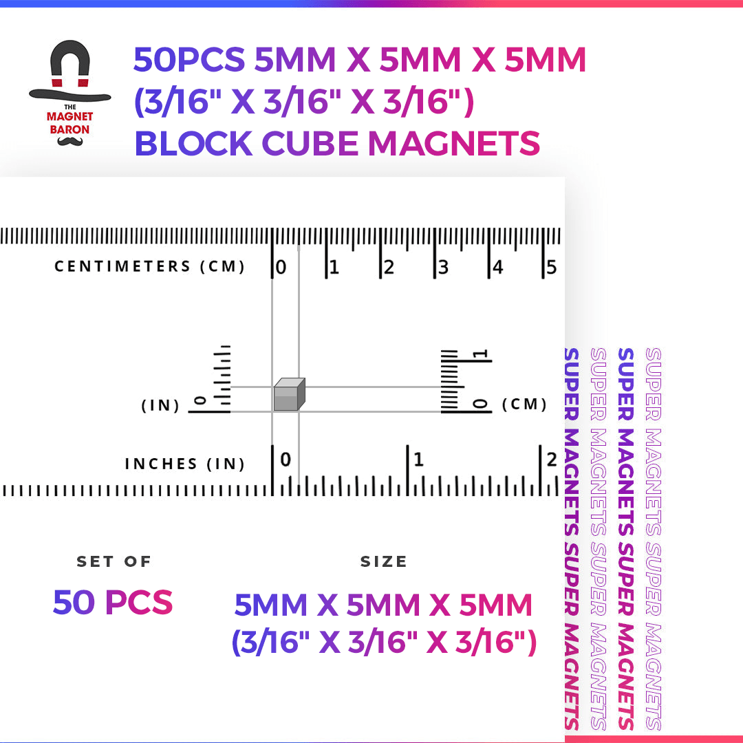 50pcs 5mm x 5mm x 5mm (Approximately 3/16" x 3/16" x 3/16") Cube Magnets
