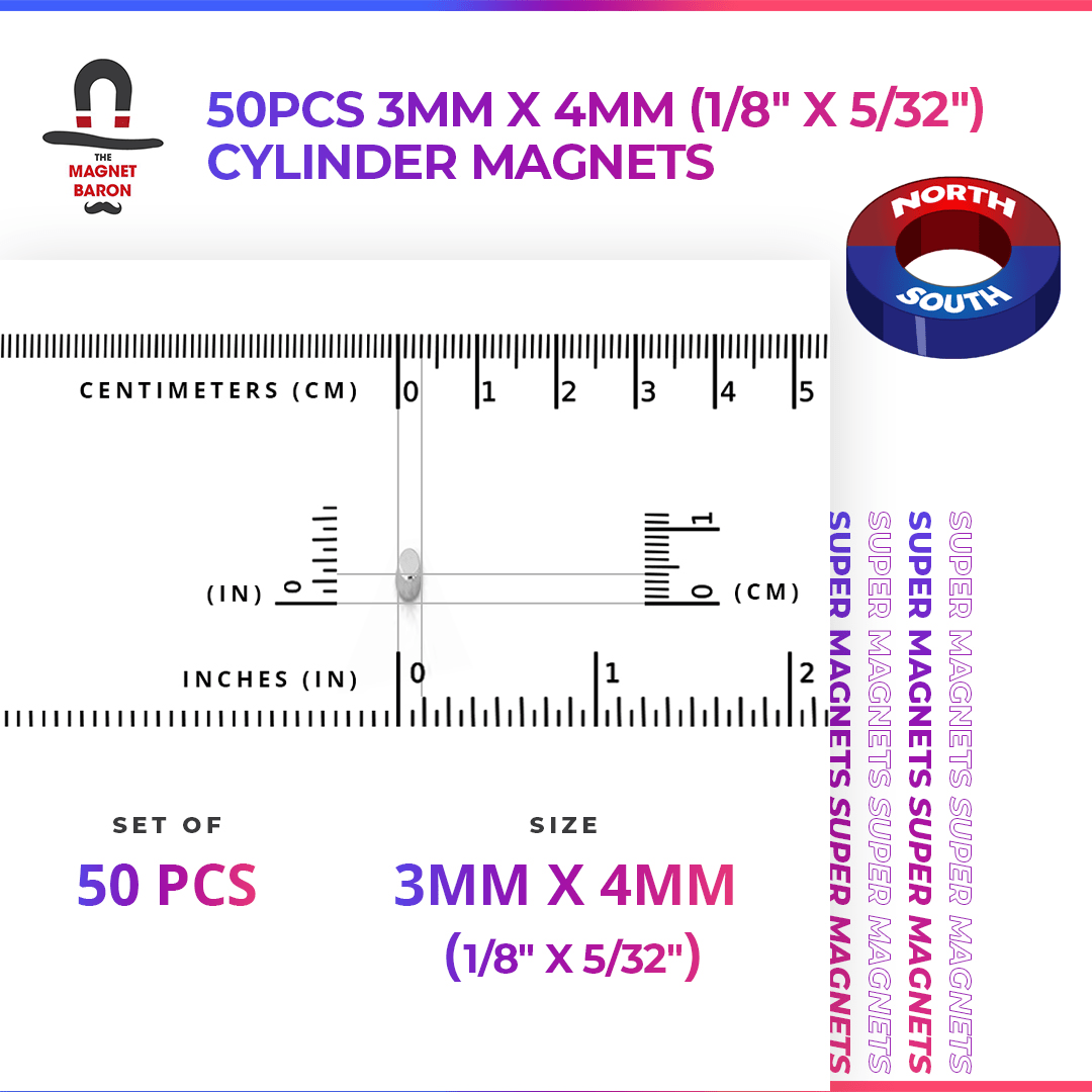 Engineering-Special - Diametrically Magnetized - 50pcs 3mm x 4mm (Approximately 1/8" x 5/32") Cylinder Magnets