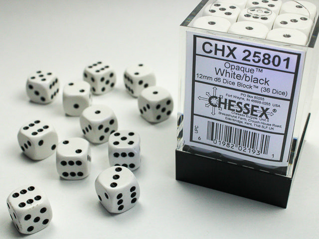 Opaque White/Black D6 12mm