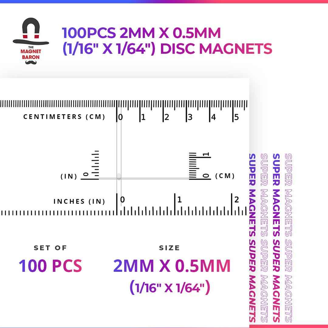 100pcs 2mm x 0.5mm (Approximately 1/16" x 1/64") Disc Magnets