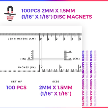 100pcs 2mm x 1.5mm (Approximately 1/16" x 1/16") Disc Magnets