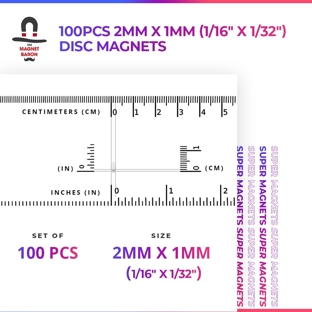 100pcs 2mm x 1mm (Approximately 1/16" x 1/32") Disc Magnets