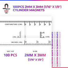 100pcs 2mm x 3mm (Approximately 1/16" x 1/8") Cylinder Magnets