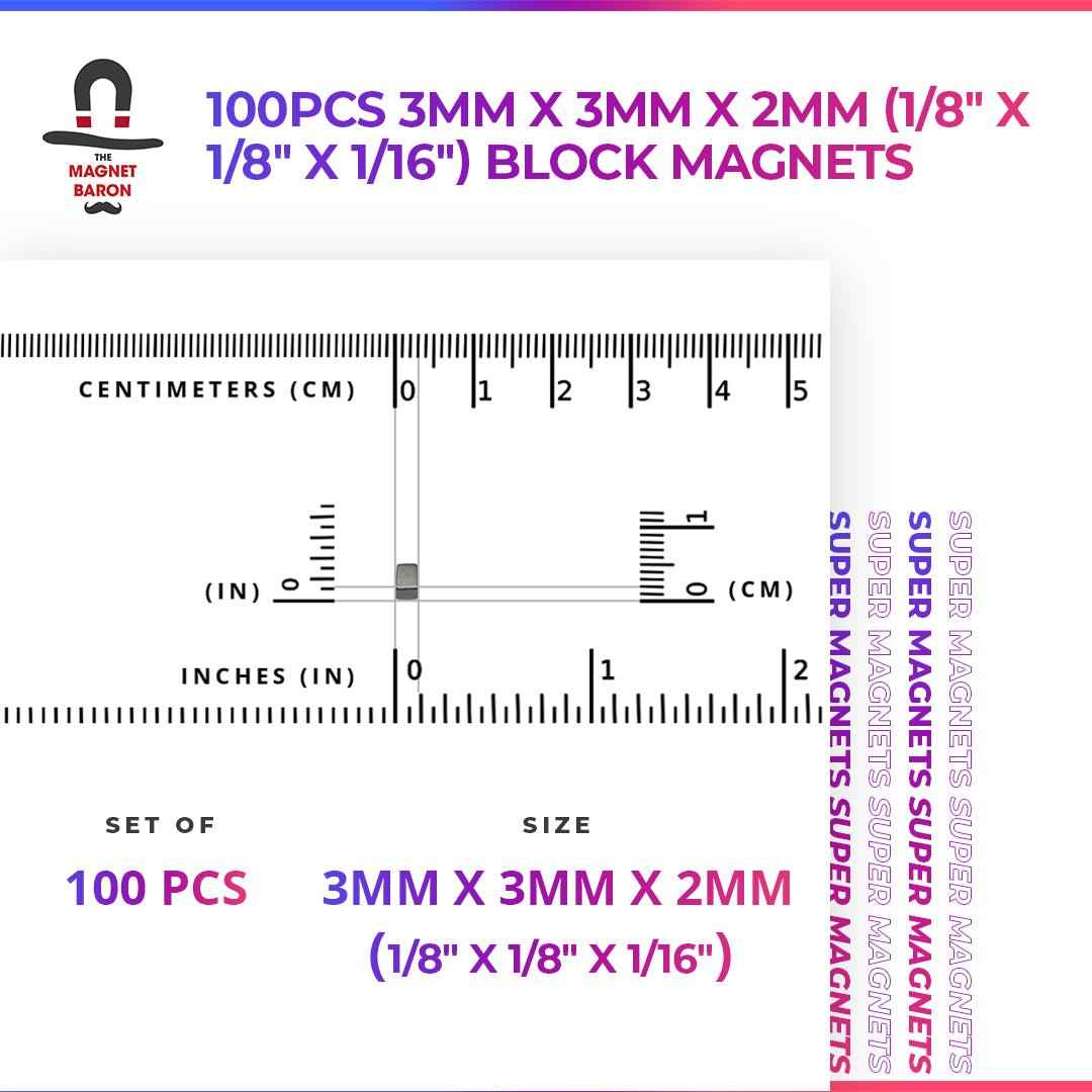 100pcs 3mm x 3mm x 2mm (Approximately 1/8x1/8x1/16") Block Magnets