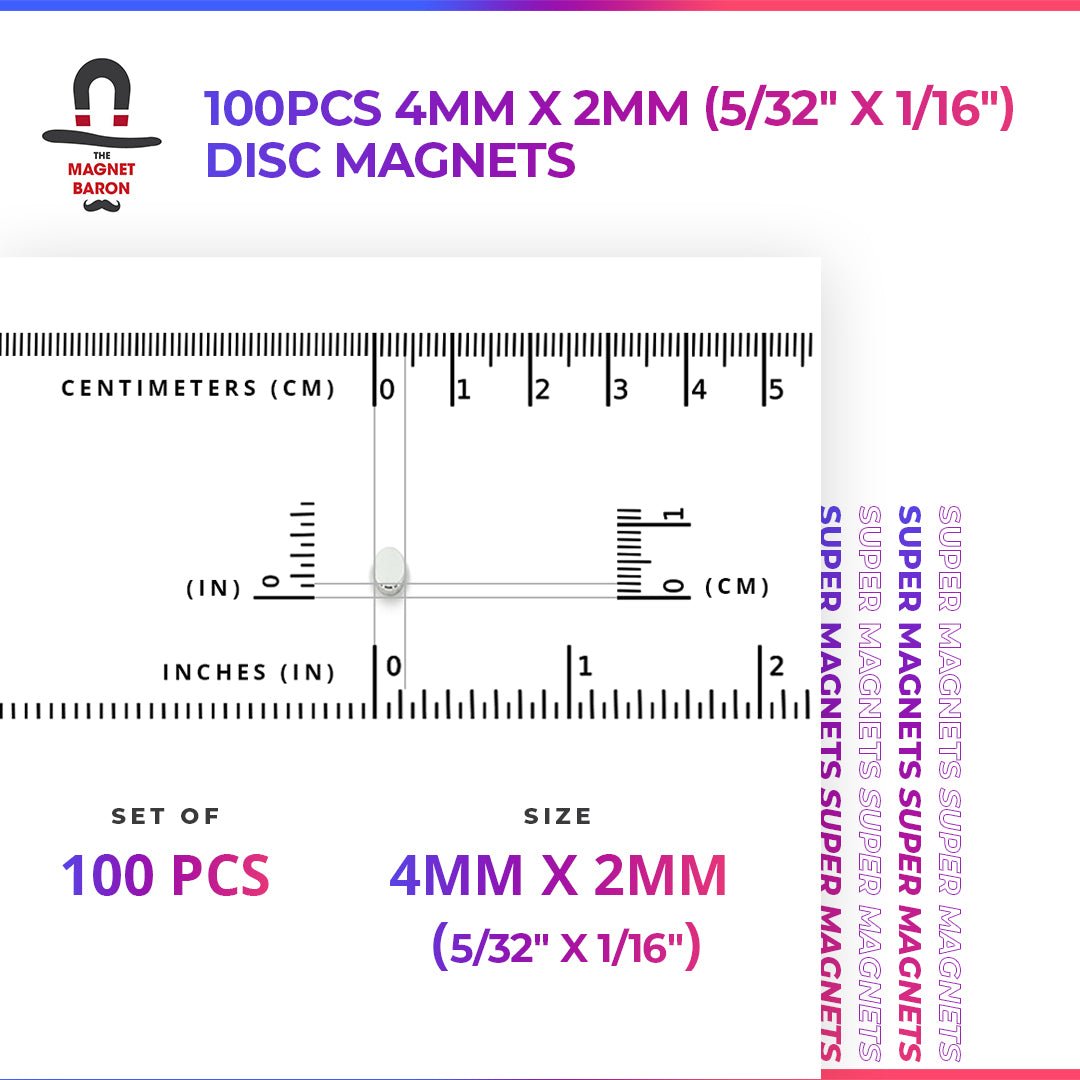100pcs 4mm x 2mm (Approximately 5/32" x 1/16") Disc Magnets