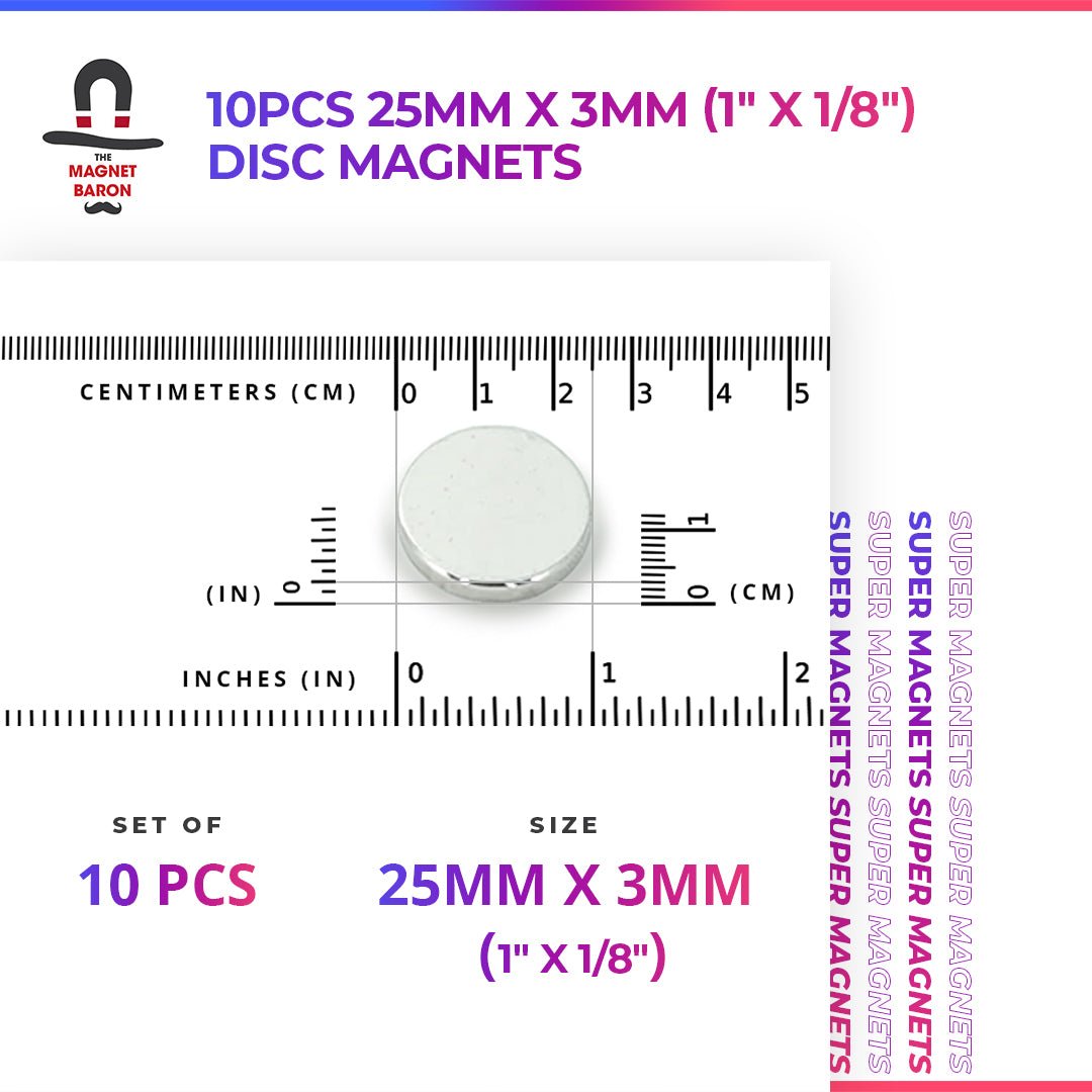 10pcs 25mm x 3mm (Approximately 1" x 1/8") Disc Magnets