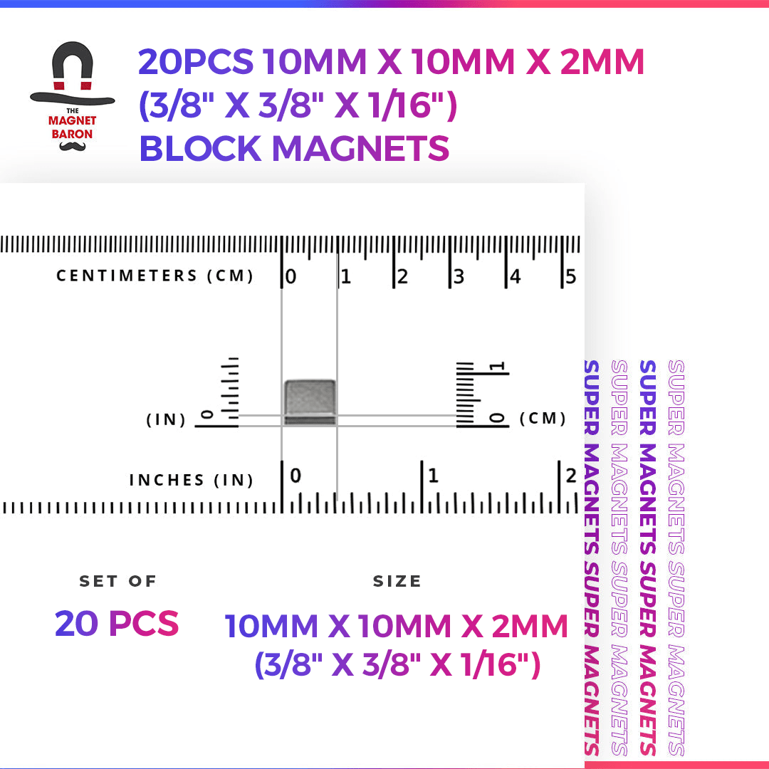 20pcs 10mm x 10mm x 2mm (Approximately 3/8" x 3/8" x 1/16") Block Magnets