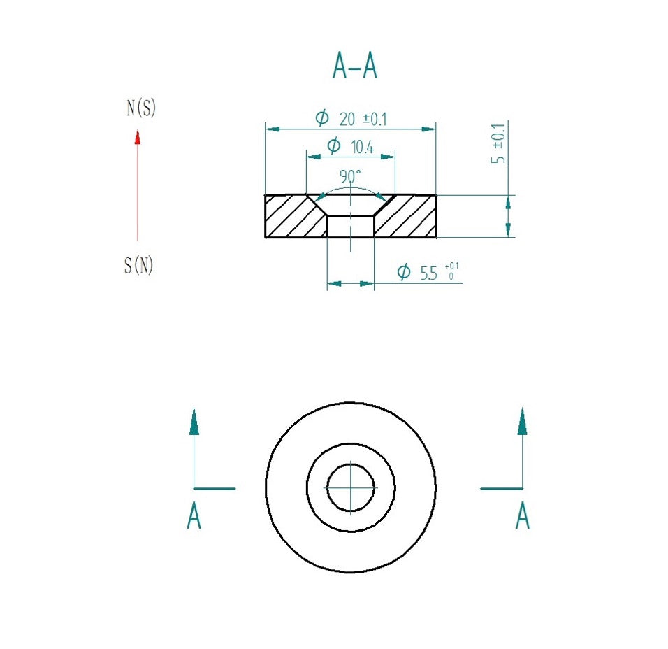 10pcs 20mm x 5mm (Approximately 3/4" x 3/16") Countersunk Ring Magnets