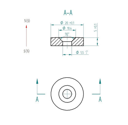 10pcs 20mm x 5mm (Approximately 3/4" x 3/16") Countersunk Ring Magnets