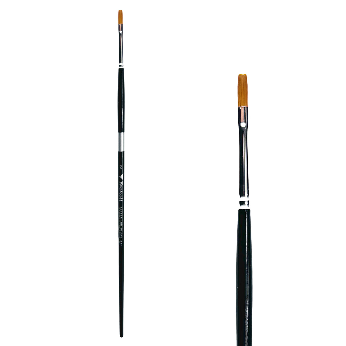 Trekell Golden Taklon Long Handle Artist Brush -  Size #2 Flat