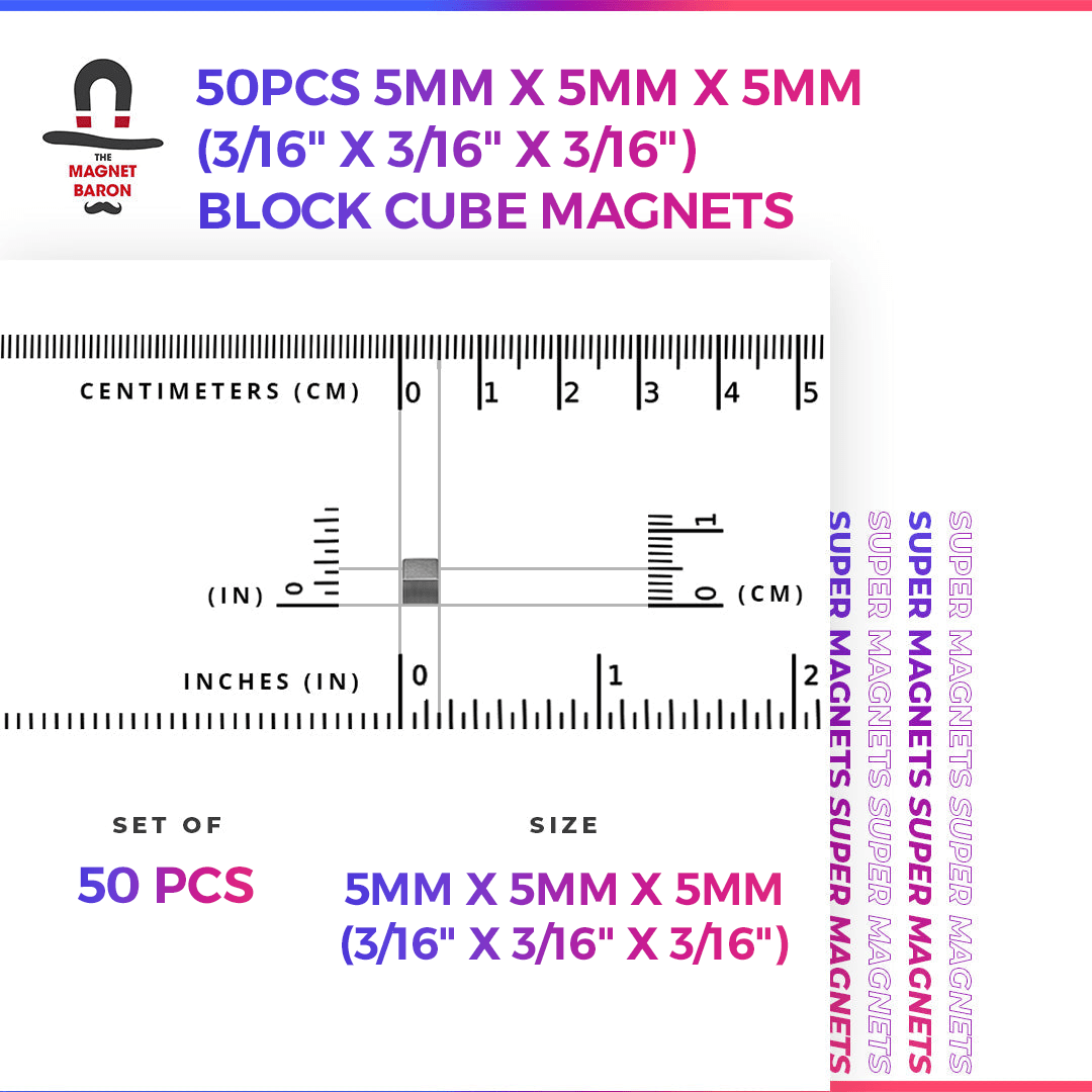 50pcs 5mm x 5mm x 5mm (Approximately 3/16" x 3/16" x 3/16") Block Cube Magnets