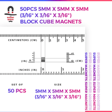 50pcs 5mm x 5mm x 5mm (Approximately 3/16" x 3/16" x 3/16") Block Cube Magnets