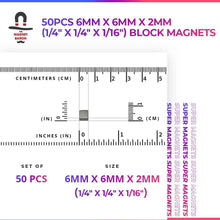 50pcs 6mm x 6mm x 2mm (Approximately 1/4" x 1/4" x 1/16") Block Magnets