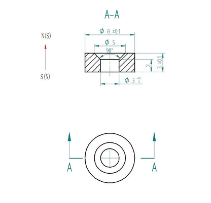 20pcs 8mm x 3mm (Approximately 5/16" x 1/8") Countersunk Ring Magnets