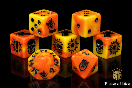 Orange Fire - Bloody Football Dice (Set of 7)