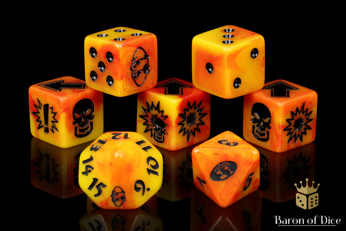 Orange Fire - Bloody Football Dice (Set of 7)