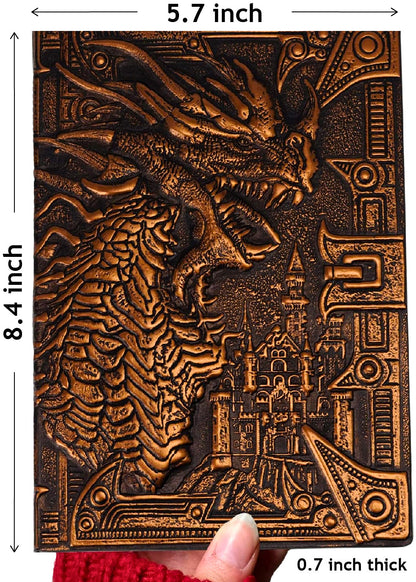 DND Notebook Journal - 200 Pages with 3D Bronze Dragon including Pen & Pen Holder