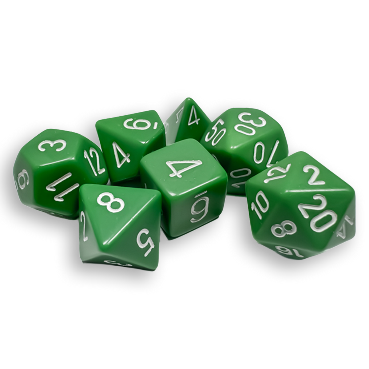 Polyhedral 7-Dice Set - Opaque Green/White