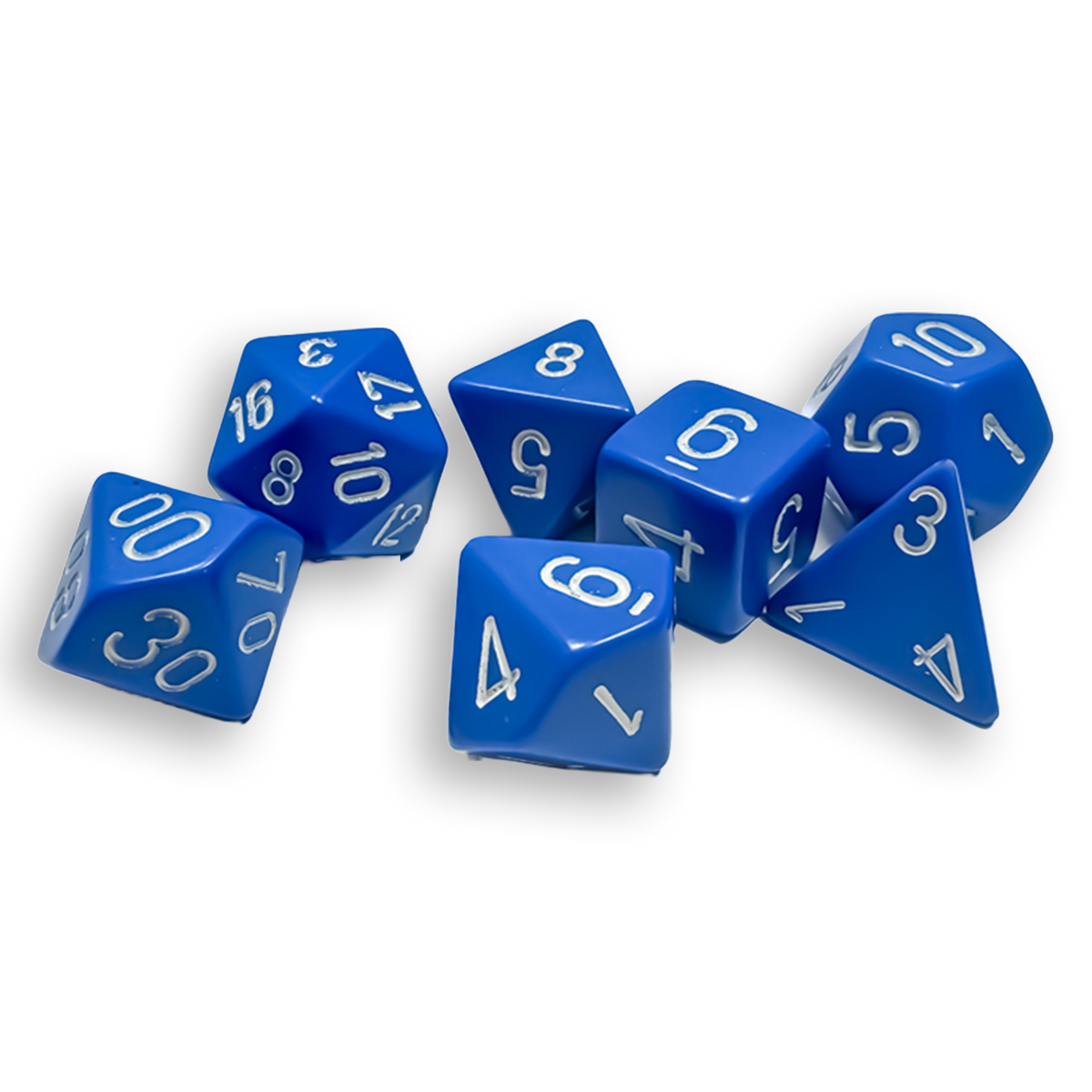 Polyhedral 7-Dice Set - Opaque Blue/White