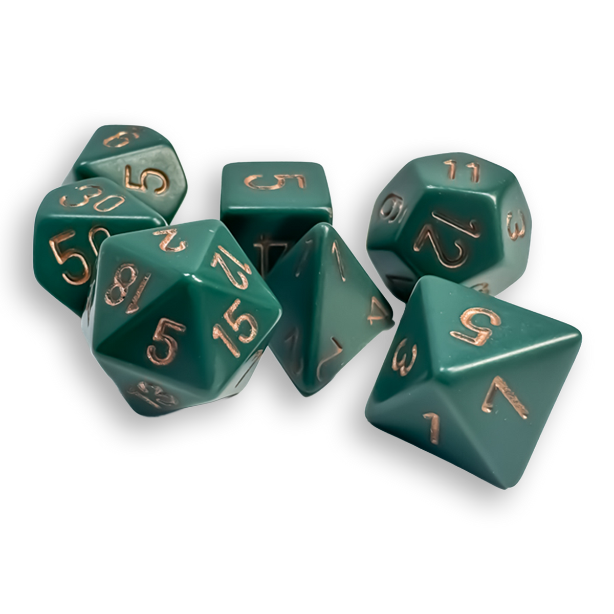 Polyhedral 7-Dice Set - Opaque Dusty Green/Copper