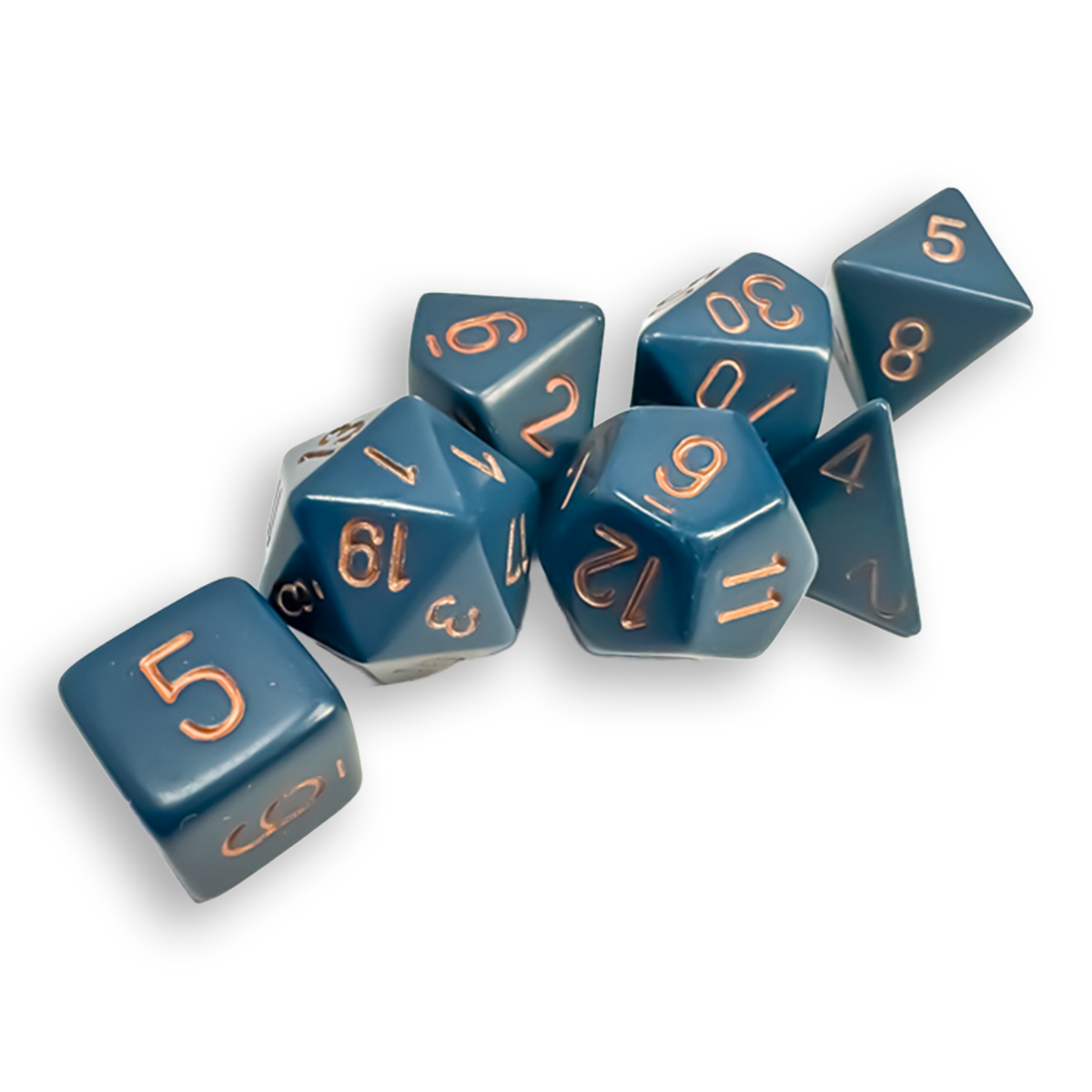 Polyhedral 7-Dice Set - Opaque Dusty Blue/Copper