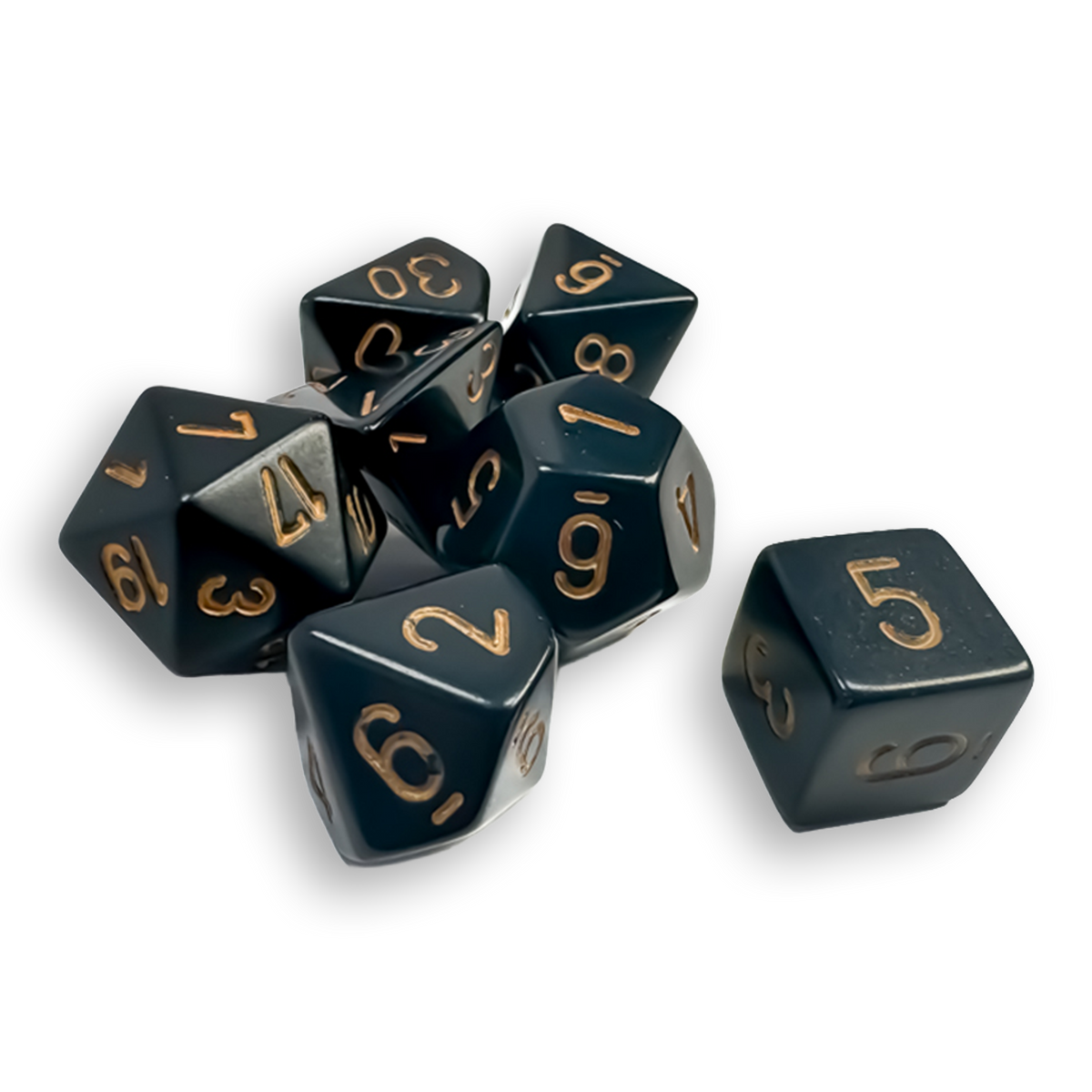 Polyhedral 7-Dice Set - Opaque Black/Gold