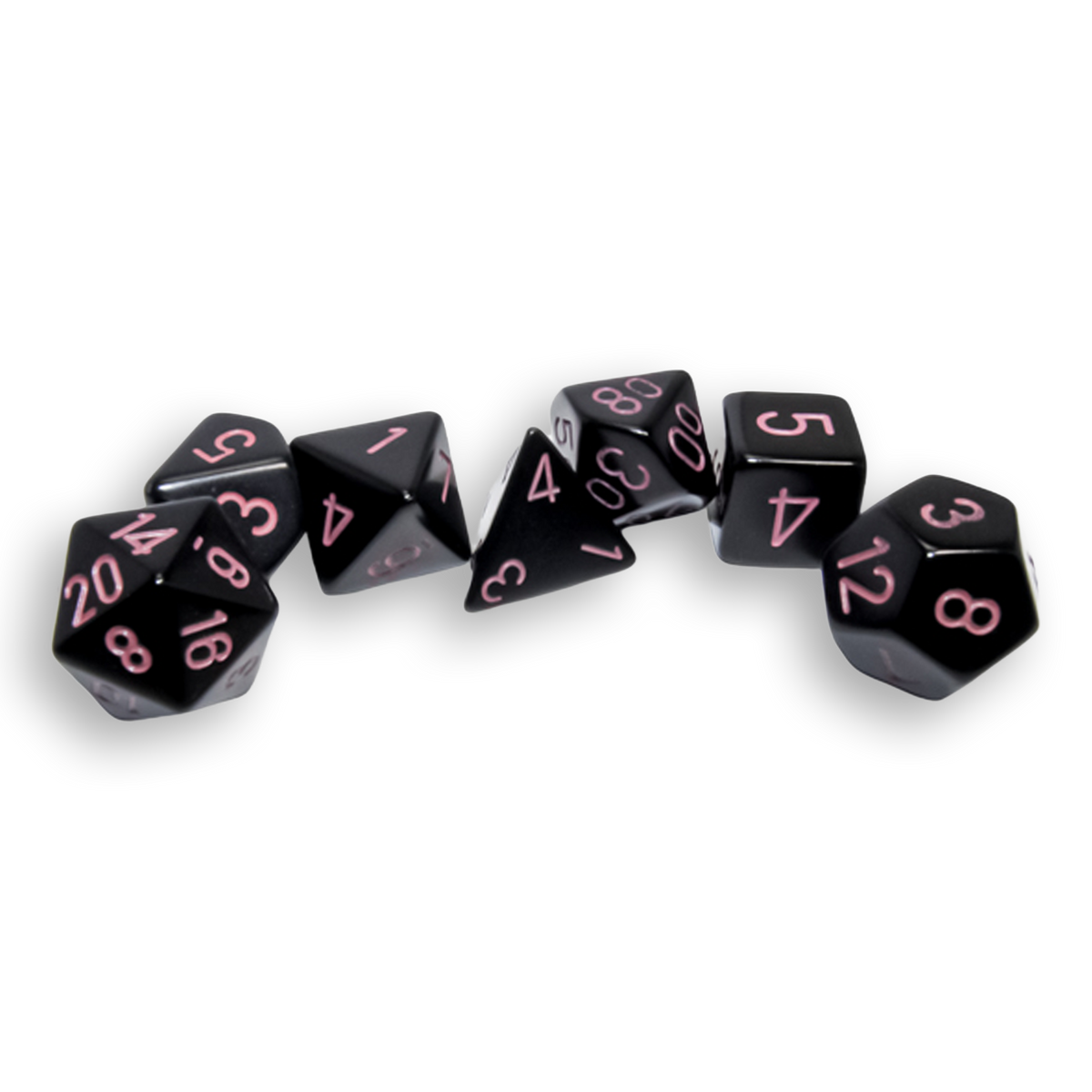Polyhedral 7-Dice Set - Opaque Black/pink