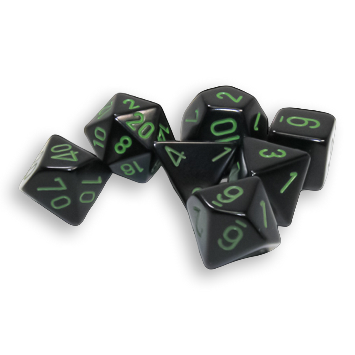 Polyhedral 7-Dice Set - Opaque Black/Green
