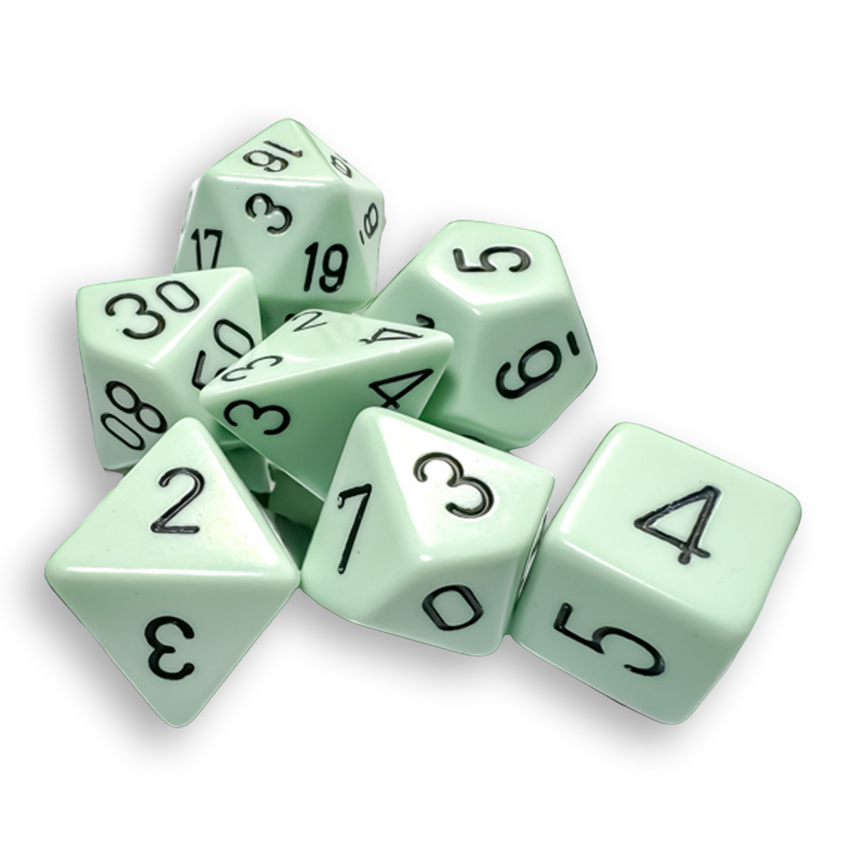 Polyhedral 7-Dice Set - Opaque Pastel Green/Black