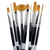 Trekell Golden Taklon Long Handle Artist Brushes - Synthetic Bristles for Acrylic and Oil Painting