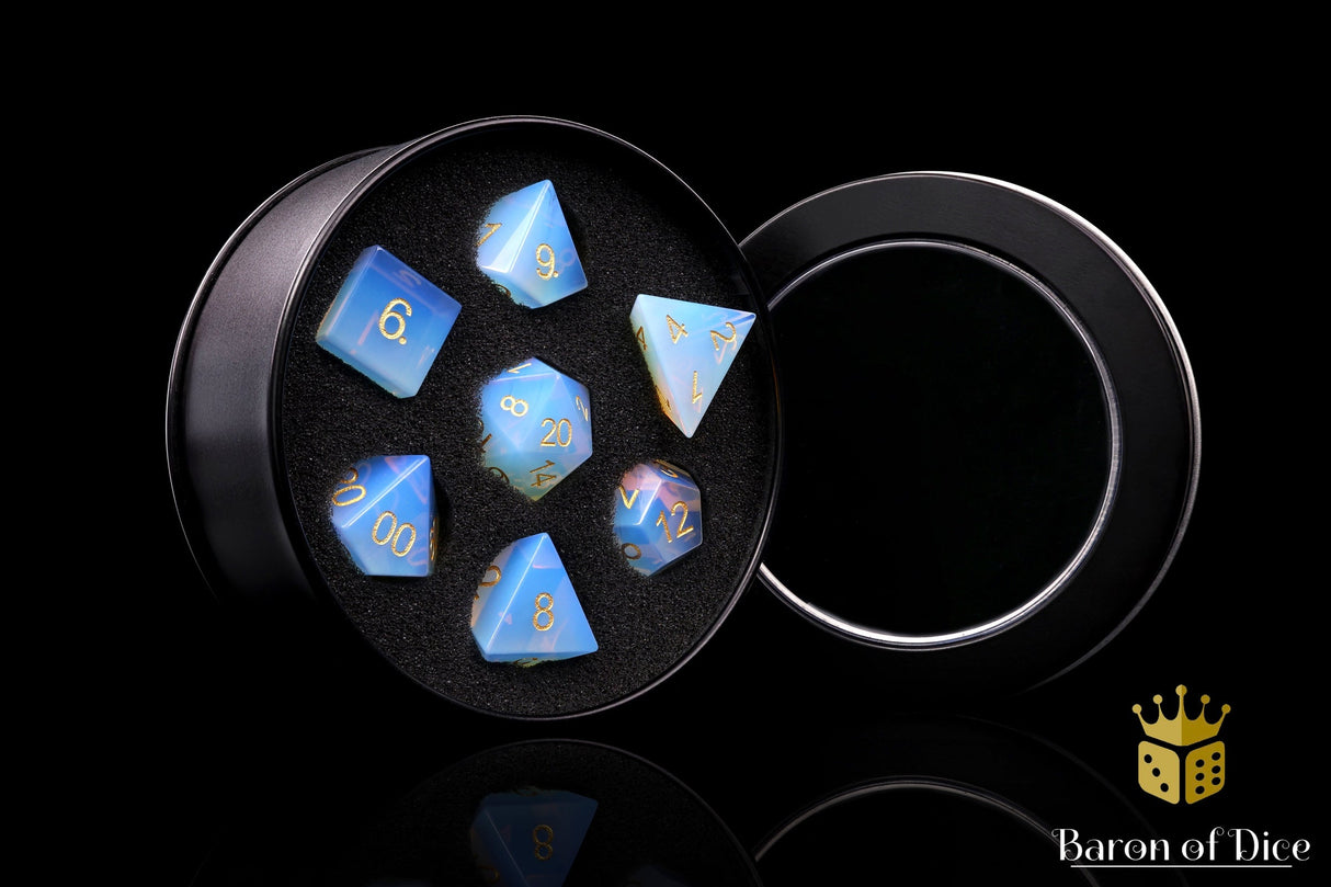 Natural Opal Gemstone RPG Dice Set - 7 Pieces