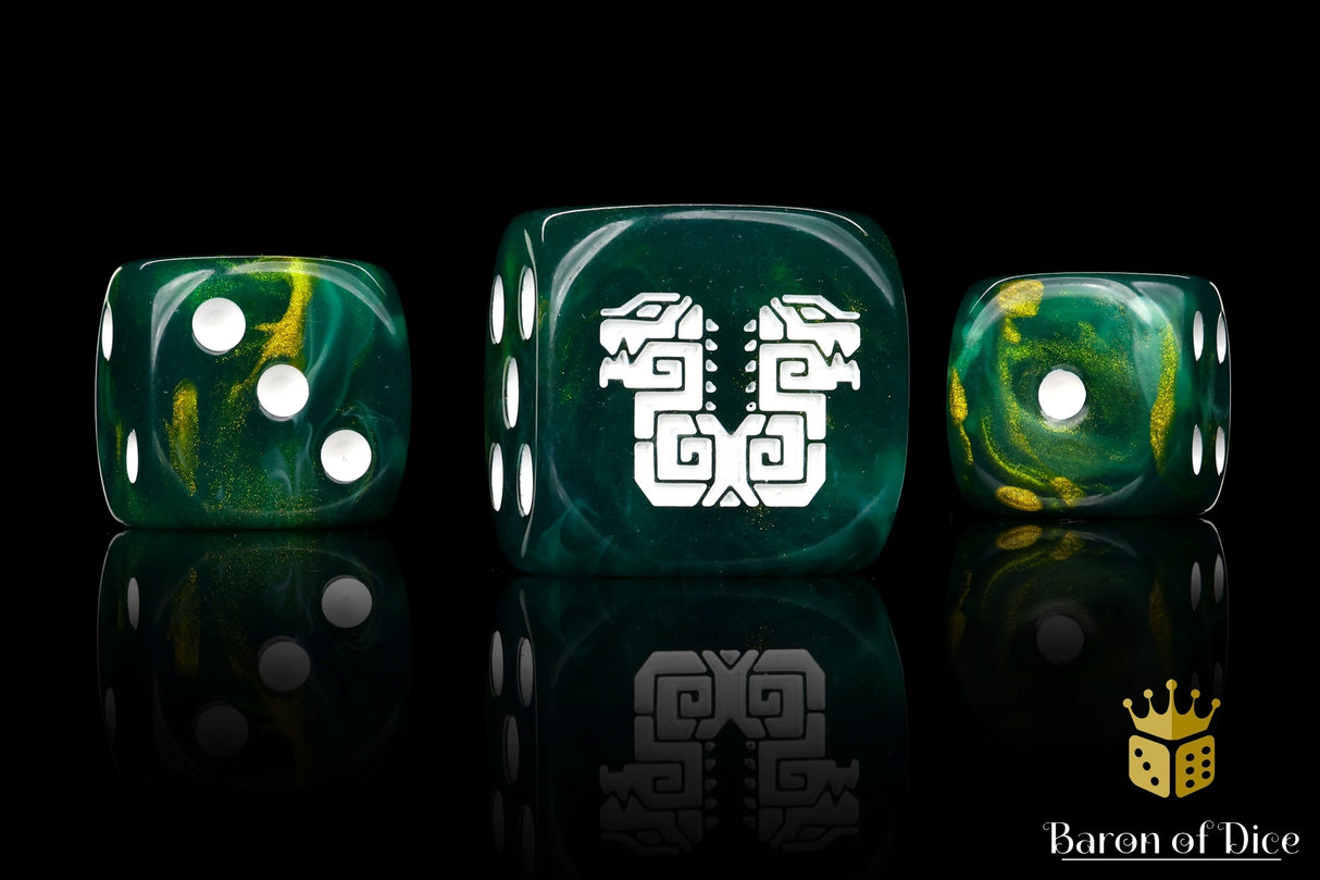 Twin Headed Lizard Dice - Green & Gold