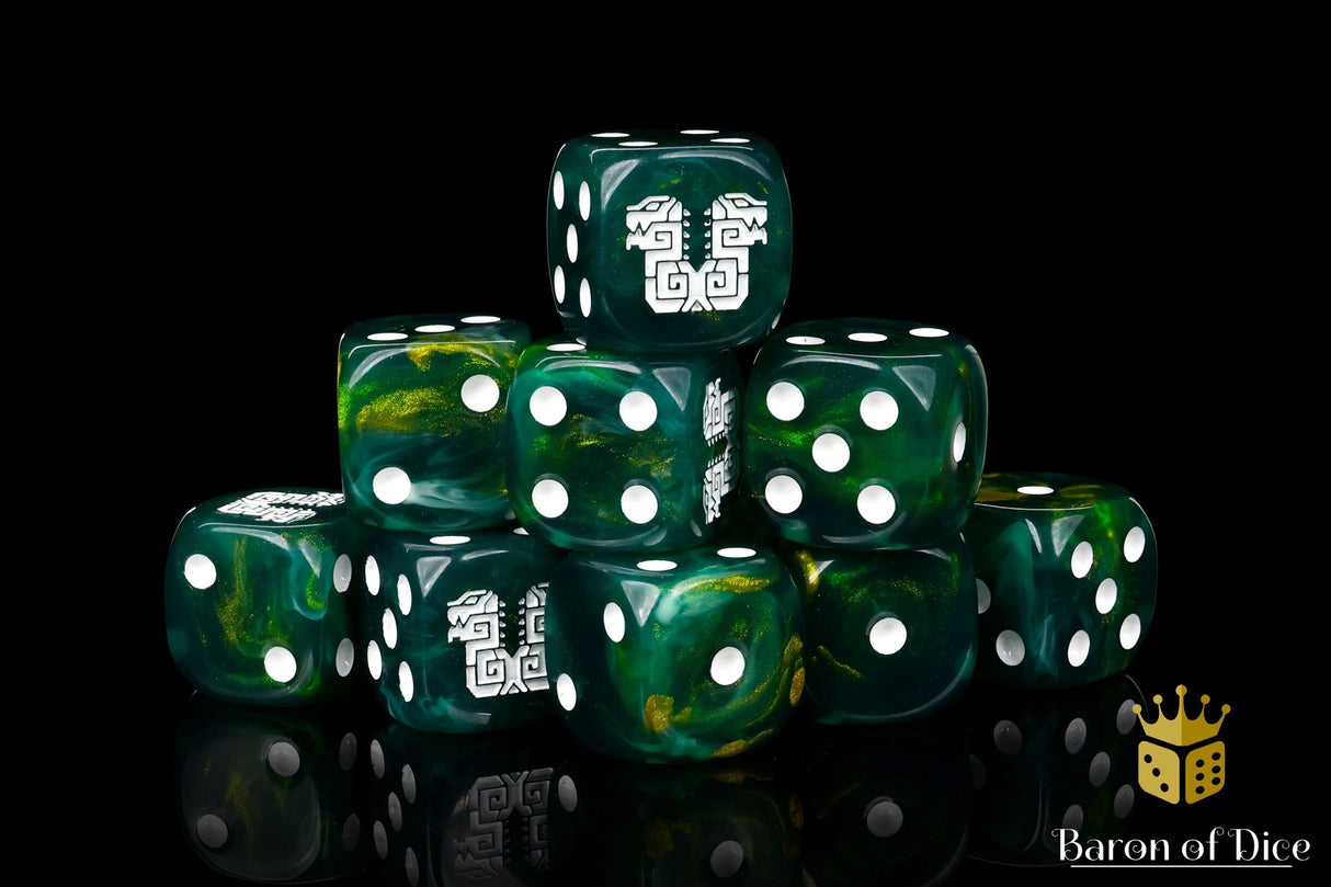 Twin Headed Lizard Dice - Green & Gold