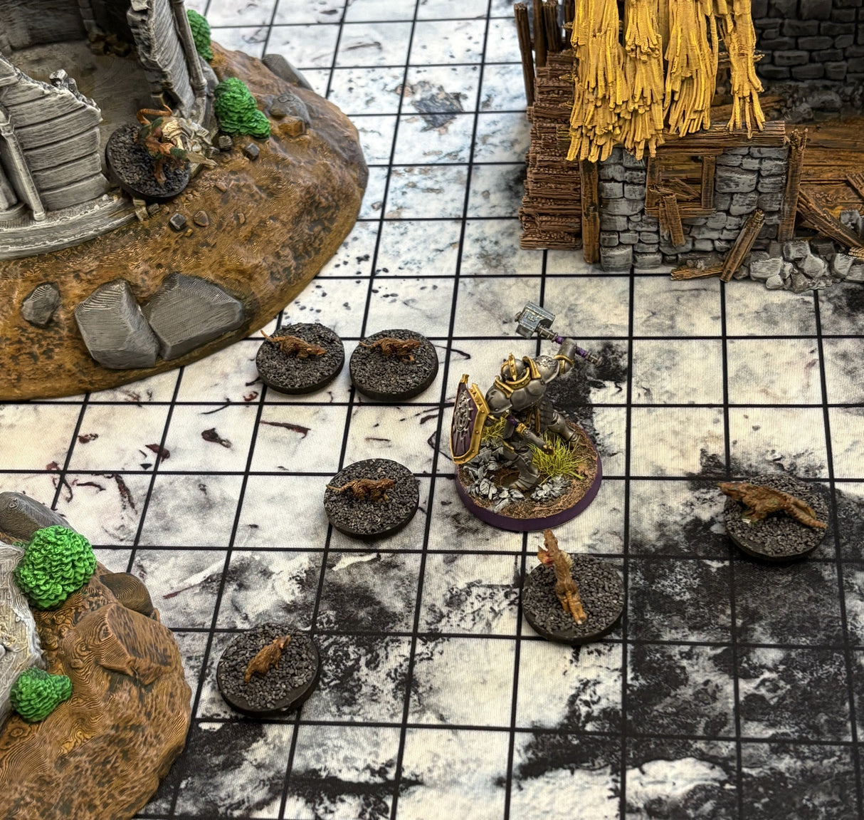 RPG Grid Mat - Snowy Tundra & Traveler's Road - Double Sided Neoprene Mat with Bag