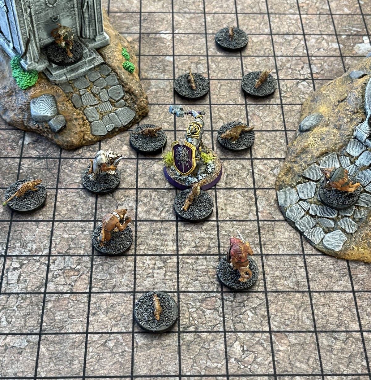 RPG Grid Mat - Abandoned Town & Dungeon Floor - Double Sided Neoprene Mat with Bag