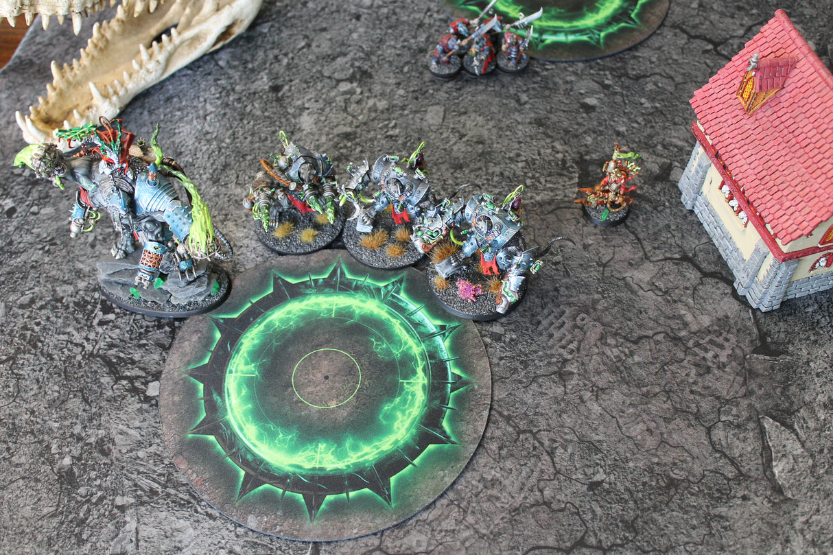 Warhammer 40k and AoS4 Neoprene Objective Markers - Green and Flaming Portal