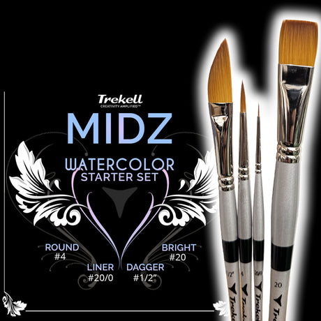 Trekell MIDZ Watercolor Starter Brush Set - Synthetic Artist Brushes for Watercolor