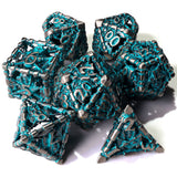 Grim Reaper Teal Glow Metal RPG Dice Set - 7 Pieces