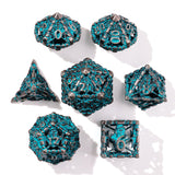Grim Reaper Teal Glow Metal RPG Dice Set - 7 Pieces